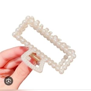 Faux Pearl-Accented Rectangular Hair Claw BNIB